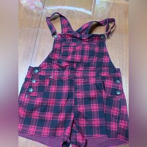 Plaid Red and Black Overall Shorts